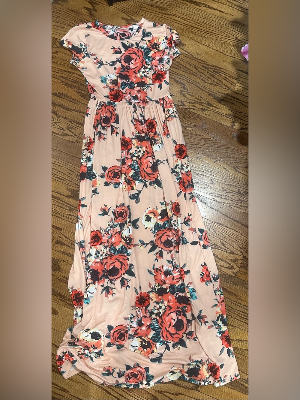 Reborn J Peach Maxi Skirt with Red Floral Print